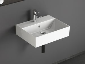 Aqua Bagno Design Waschbecken Aufsatzwaschbecken Hängewaschbecken Waschtisch aus hochwertiger Keramik eckig KS.50 - 50 x 42 cm - Weiß
