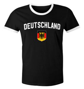 Klassisches Herren WM-Shirt Deutschland Flagge Retro Trikot-Look Fan-Shirt schwarz-weiß L