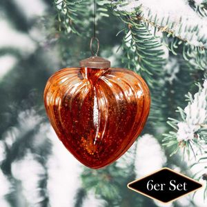Christbaumkugeln in Herz-Form, Kupferfarbend, Weihnachten, 6er Set