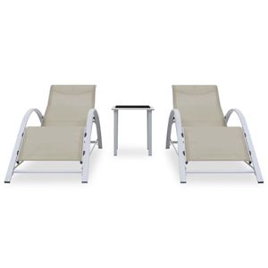 vidaXL Sonnenliegen 2 Stk. mit Tisch Aluminium Cremeweiß