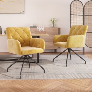 2er Set Esszimmerstühle Polsterstuhl mit Rückenlehne, bis 120 kg belastbar, Samt, Metallbeine,gelb