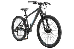 BIKESTAR hliníkový horský bicykel 26 palcov, 21 prevodov hardtail šport MTB 16 palcový rám kotúčová brzda odpružená vidlica, čierna modrá