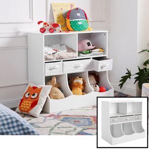 Spielzeugschrank / Bücherregal für Kinder - Holzschrank für Kinderzimmer - Zur Aufbewahrung von Spielzeug, Kuscheltieren, Heften. Kinderzimmer Lagerschrank in Weiß - Decopatent