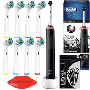 Oral-B Pro 3 3000 Pure Clean Black elektrische Zahnbürste  + 8 Ersatzspitzen