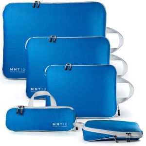 MNT10 Packtaschen recycelt mit Kompression M I Blau I Packwürfel mit Schlaufe als Koffer-Organizer I leichte Kompressionsbeutel für den Rucksack