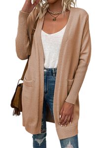 Damen Strickjacken Pullover Casual Outwear Open Front Mantel Cardigan Übergangsjacke Khaki,Größe S