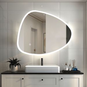 Badspiegel mit Beleuchtung 80×55cm Spezial Rund 3 Lichfarbe dimmbar Memory Wand/Touchschalter Anti-Beschlag Badezimmerspiegel Spiegel Warm/Neutral/Kaltweiß Energiesparend Lichtspiegel IP44