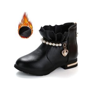 Mädchen Plüsch Gefütterte Stiefeletten Reißverschluss Prinzessin Stiefel Plattform Schuhe Schwarz (mit gesäumt),Größe:EU 26.5