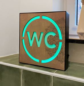 Wandleuchte WC Schild mit LED Beleuchtung Grün Toilettenschild Vintage 25x25cm
