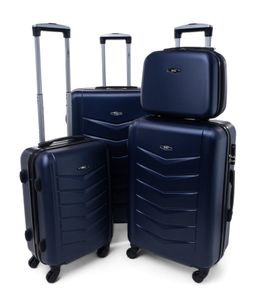 RGL 520 Trolleyset ABS+ Hardcase Koffer Set 4tlg 3in1 mit Beautycase XXL XL L Kosmetikkoffer Farbe: Dunkelblau