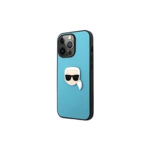 Karl Lagerfeld KLHCP13LPKMB hard silikonové pouzdro iPhone 13 / 13 Pro 6.1" blue Leather Ikonik Karl`s Head Metal