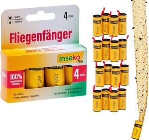 inseko 16 x Fliegenfalle I Premium Fliegenfänger Rollen I Fruchtfliegenfalle I umweltfreundlich & giftfrei - 4 Packungen (552403)