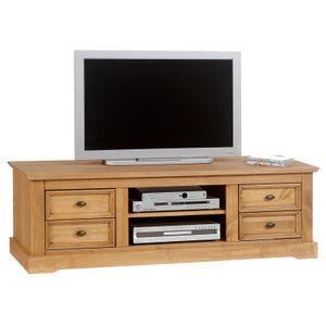 TV-Lowboard KENT, schöner Fernsehschrank aus Kiefer massiv gebeizt/gewachst, praktisches Hifi-Möbel mit 4 Schubladen, attraktives Sideboard mit zwei Nischen