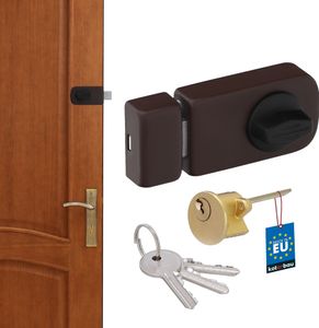 KOTARBAU® Zusatzschloss 60 mm Braun mit Außenzylinder Verschiedenschließend Kastenschloss Türzusatzschloss Türschloss Schloss Kastenzusatzschloss