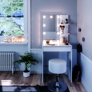 Vicco Toaletní stolek Isabelle, 60 cm s LED osvětlením a taburetem, Bílá