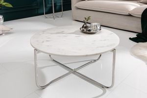 riess-ambiente Runder Couchtisch NOBLE 65cm weiß Marmor abnehmbare Tischplatte klappbar silber Metall Beistelltisch Tisch