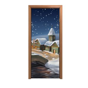 Coloray Dveřní plakát 80x200cm Samolepka na dveře Samolepicí fólie  Pouliční umění -  Art Winter City Christmas Landscape