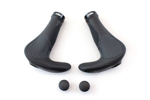 KTM Fahrrad Griffe ergonomisch geformt - Ergo grip Lock - in schwarz, doppelt geklemmt mit Bar End und abgestimmten Härtebereichen