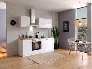 respekta Küche Küchenzeile Küchenblock Einbauküche Komplettküche 210 cm weiß