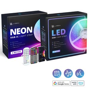 Lideka® - NEON RGBIC LED-Streifen 3 Meter + RGB LED-Streifen 15 Meter - IP68 für den Außenbereich - selbstklebend mit Fernbedienung und App