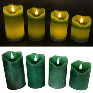 LED-Kerze 4 LED Kerzen im Set mit Dimmer, Timer und Fernbedienung - (Spiegelnde Flamme mit Docht), Grün