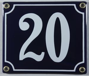 Hausnummernschild Emaille 20 blau - weiß 12x14 cm  Schild Emaile Hausnummer Haus Num