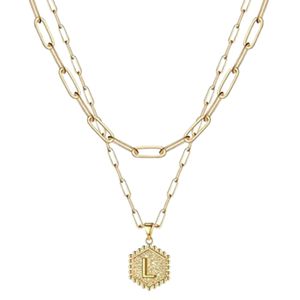 Anhänger-Halskette, wasserfest, vielseitig einsetzbar, glänzender Buchstabe, Gold-Schicht-Halskette als Geschenk-L