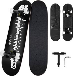 Hikole Skateboard für Anfänger, Komplettboard 80 x 20 cm aus 8 Schichten Ahornholz mit ABEC-11 Kugellagern, T-Werkzeug, für Kinder Jugendliche Erwachsene, Schwarz