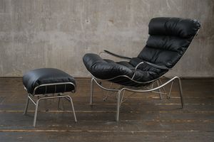KAWOLA Relaxsessel Sessel Leder mit Hocker verschiedene Farben ROWA schwarz