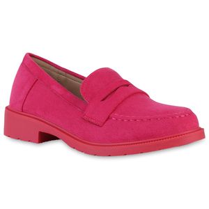 VAN HILL Damen Slippers Loafers Blockabsatz Cut-Outs Profil-Sohle Schuhe 840339, Farbe: Fuchsia, Größe: 38