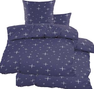 Doppel Pack Seersucker Bettwäsche 2x (135x200 +80x80cm), blau weiß Sterne, bügelfrei, Microfaser