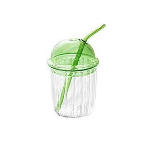 Skleněné sklenice na ledovou kávu s brčkem - široké sklenice na ledový čaj, nápoje se smetanou, mléčné koktejly, koktejly, zelené , 460 ml