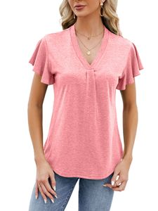 Damen Blusen Baumwolle Tshirts Atmungsaktives Kurzarm T-Shirt Comfy Tee Locker Tops Rosa,Größe 2xl