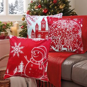 FNCF Kissenbezug Weihnachten Deko Kissenhülle Winter Dekokissen Baumwoll Linter Sie Schlafzimmer Dekokissen 45 x 45 Rot