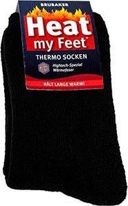 Brubaker 2 Paar Heat my Feet Unisex Thermo Socken Schwarz Größe 35-38