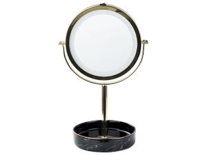 BELIANI Kosmetikspiegel mit LED-Beleuchtung Gold u. Schwarz ø 26 cm aus Eisen u. Keramik Doppelseitig Vergrößerungsspiegel Schminkspiegel Tischspiegel