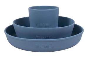 Filibabba Baby Geschirr Set - mit Babyteller, Tasse, Schüssel - Puderblau