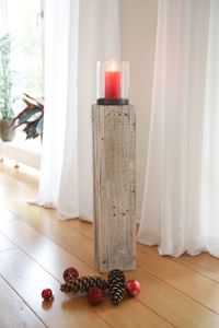 Windlicht Windlichtsäule Recycling Holz "Lumira" 60 cm hoch Shabby Chic Weiß 