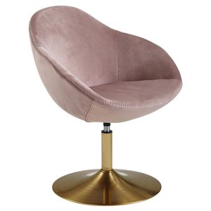 WOHNLING lounge chair velvet pink / gold 70x79x70 cm dizajnové otočné kreslo, klubové čalúnené kreslo s podrúčkou, otočné koktailové kreslo lounge, barové kreslo pre návštevníkov, kreslo s látkovým poťahom