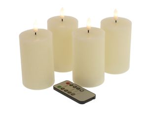 LED 4 x Kerze creme Wachs 10 x 6,5 cm 3D Timer + Fernbedienung Stumpenkerze