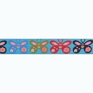 Webband / Kleidungsband Schmetterlinge pink gelb blau Breite18 mm