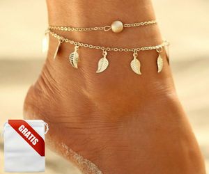 Fußkettchen Damen Perle Federn Gold Fußkette Fusskette Schmuck Geschenk Frauen