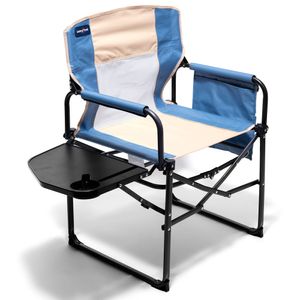 SUNNYFEEL Campingstuhl Regiestuhl khaki faltbar mit Seitentisch für Outdoor Garten Wiese Strand Angeln