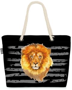 VOID XXL Strandtasche Löwe Shopper Tasche 58x38x16cm 23L Beach Bag Safari, Kissen Farbe:Schwarz