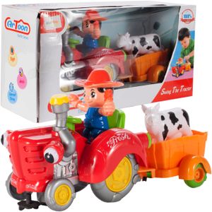 MalPlay Traktor mit Anhänger | Rollenspiele Trecker mit Tieranhänger | mit Licht & Sound | Geschenk für Mädchen und Jungen | Bauernhof Spielzeug für kleine Kinder