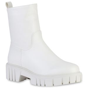 VAN HILL Damen Plateau Boots Stiefeletten Stiefel Profil-Sohle Schuhe 838174, Farbe: Weiß, Größe: 40