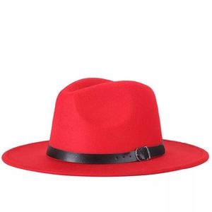 Fedora-Hut, einfarbig, verstellbar, britischer Stil, Jazz-Mütze, Kostümzubehör, Streetwear, Rot