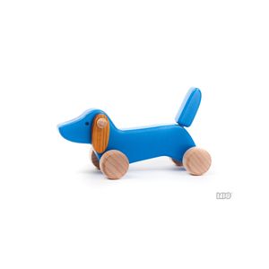 Schiebetier Schiebelaufrad Nachziehspielzeug Ziehtier Holz - Hund Dackel puppy blau