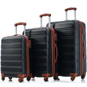 Flieks sada kufrov 3-dielna sada cestovných kufrov tvrdá škrupina, kufor na kolieskach tvrdá škrupina sada 3 kufrov na ručnú batožinu s otočnými kolieskami, čierno-hnedá