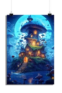 Schloss Poster - Pilz Poster - Kinderzimmer Poster - Fantasie Poster - 61x91cm - Perfekt zum Einrahmen